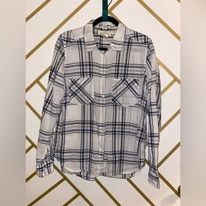 Black and White Flannel Design Button Up Blouse